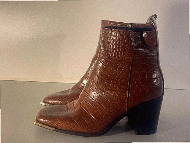 River Island Damenschuhe 5 (38) gebraucht braun Krokoleder Reißverschluss Stiefeletten -A21