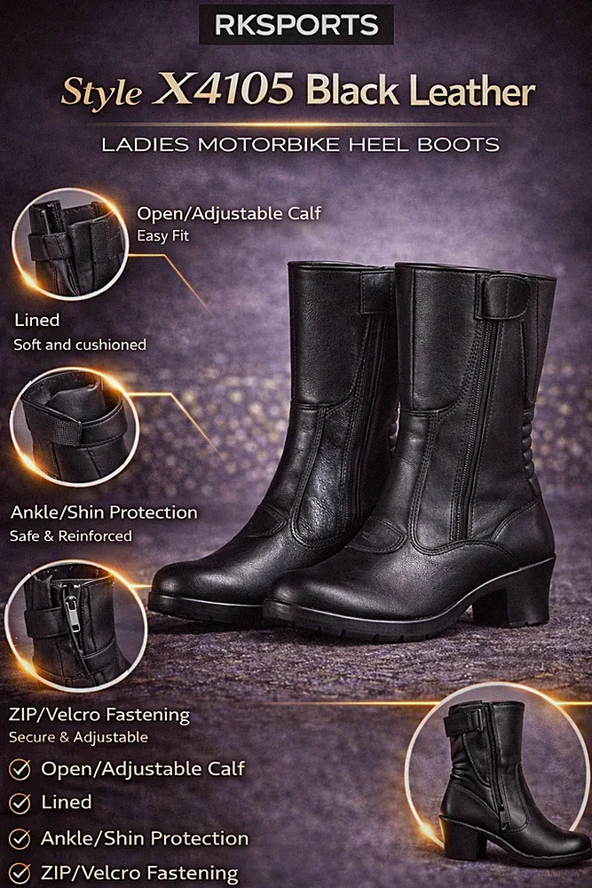 RK Sports X4105 schwarz Leder Motorrad Motorrad Bike Damen Frauen Absatz Stiefel