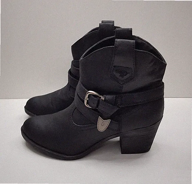 ROCKETDOG 7UK EUR40 DAMEN SCHWARZ COWBOY STIL STIEFELETTEN BOOTIES SCHUHE RIEMCHEN
