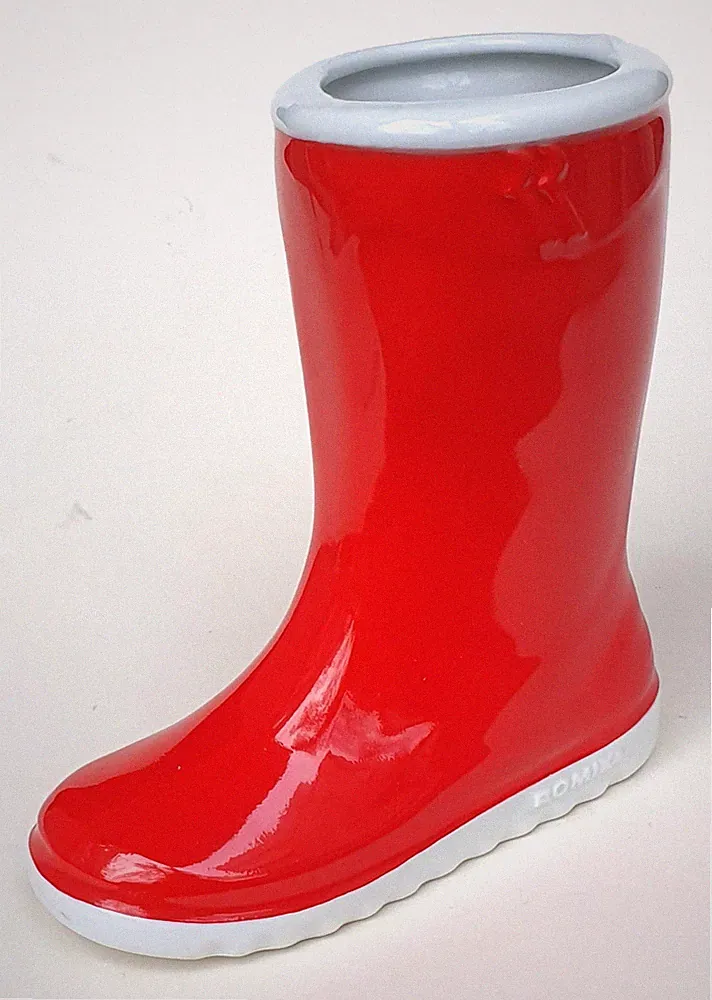 ROMIKA Werbung Gummistiefel Vase rot/weiß Thomas Germany Porzellan H 14 cm, 70er