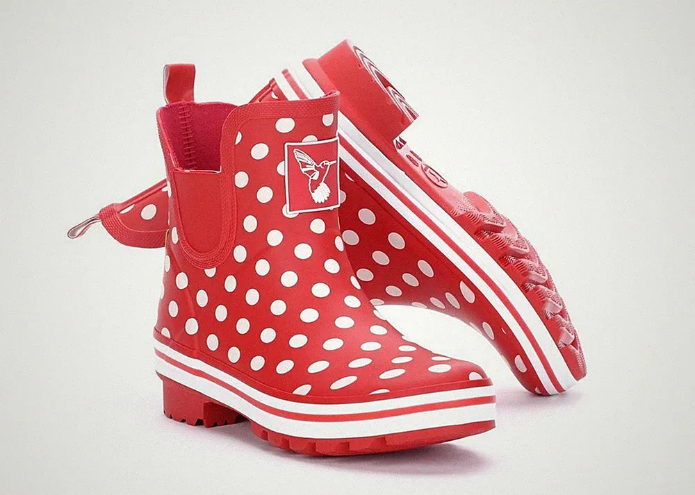 gummistiefel damen gepunktet rot weiß
