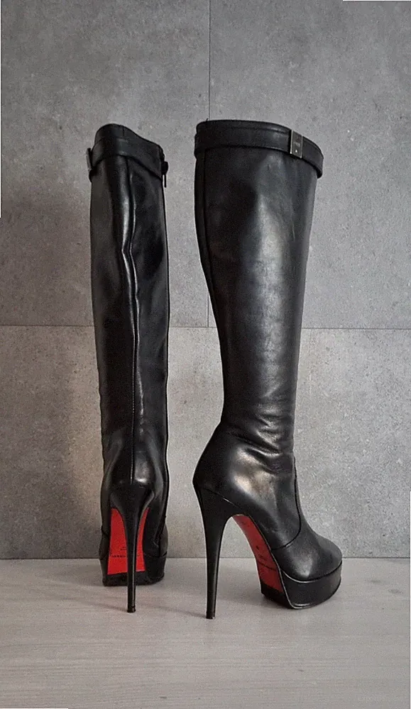 ROTE SOHLEN! Stiefel Prima Moda Gr. 36 Echtleder schwarz Plateau Stiletto 12,5cm