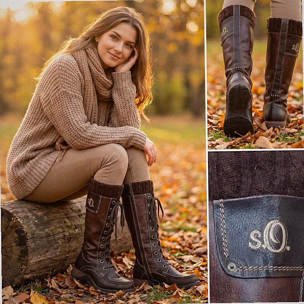 S OLIVER Braun Lace Up Stiefel Damen Retro Winter Outdoor Look