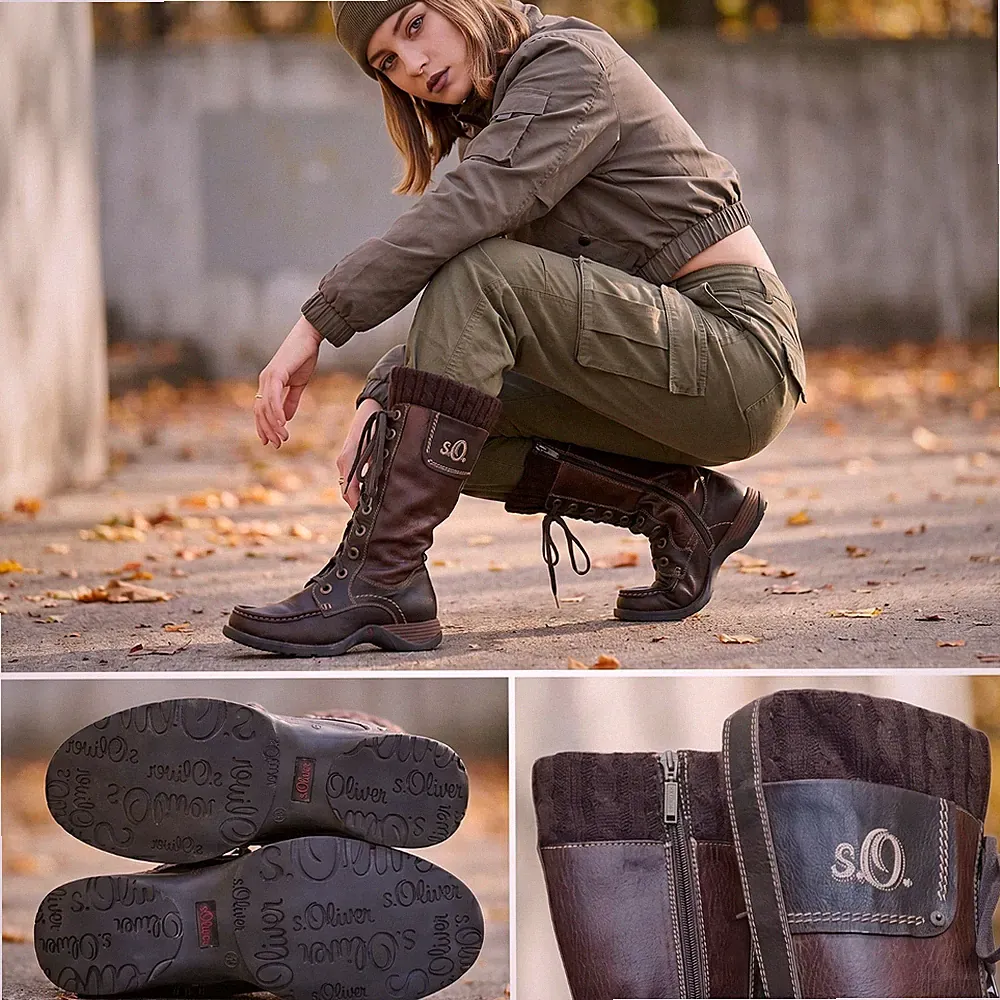 S.OLIVER Damen | Lederstiefel Braun | Vintage Stil | Selten & Edel