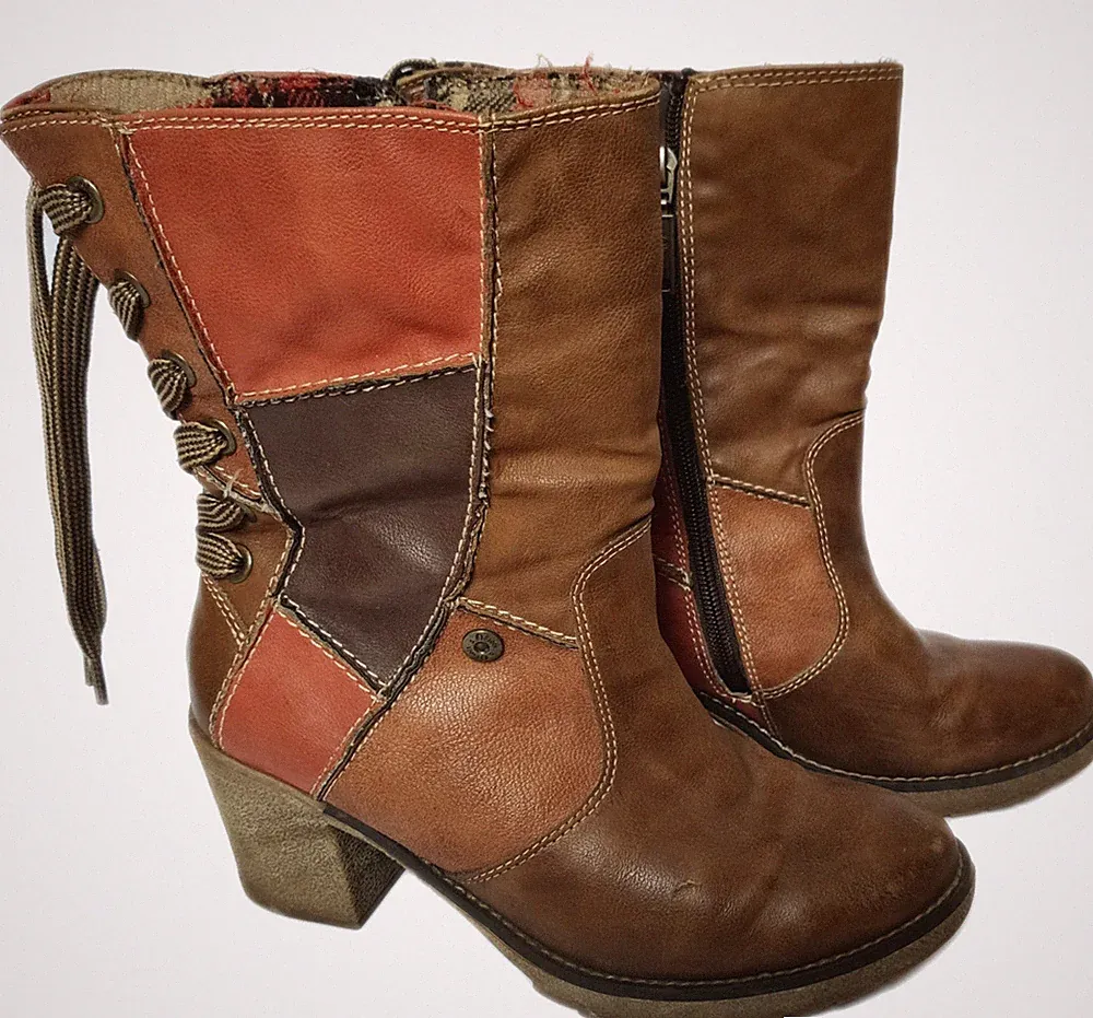 S. OLIVER Damen Stiefel Gr. 38 Boots Stiefeletten Freizeit Braun / Orange Patch