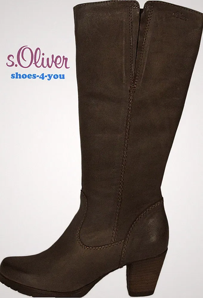 s.OLIVER Schuhe Stiefel Langschaft echt Leder braun high heel NEU