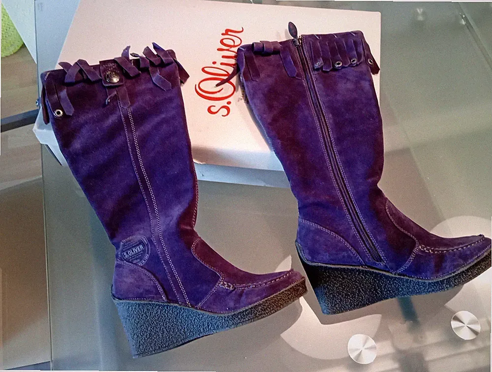 S.Oliver Stiefel Gr 41 Lila Hoch Wildleder Kreppsohle gefüttert Winterstiefel