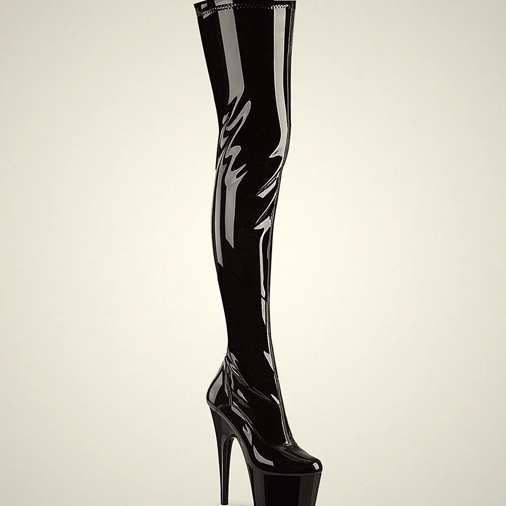 Sale ADORE-4000 Pleaser Damen High Heels Plateauoverkneestiefel schwarz Lack 35