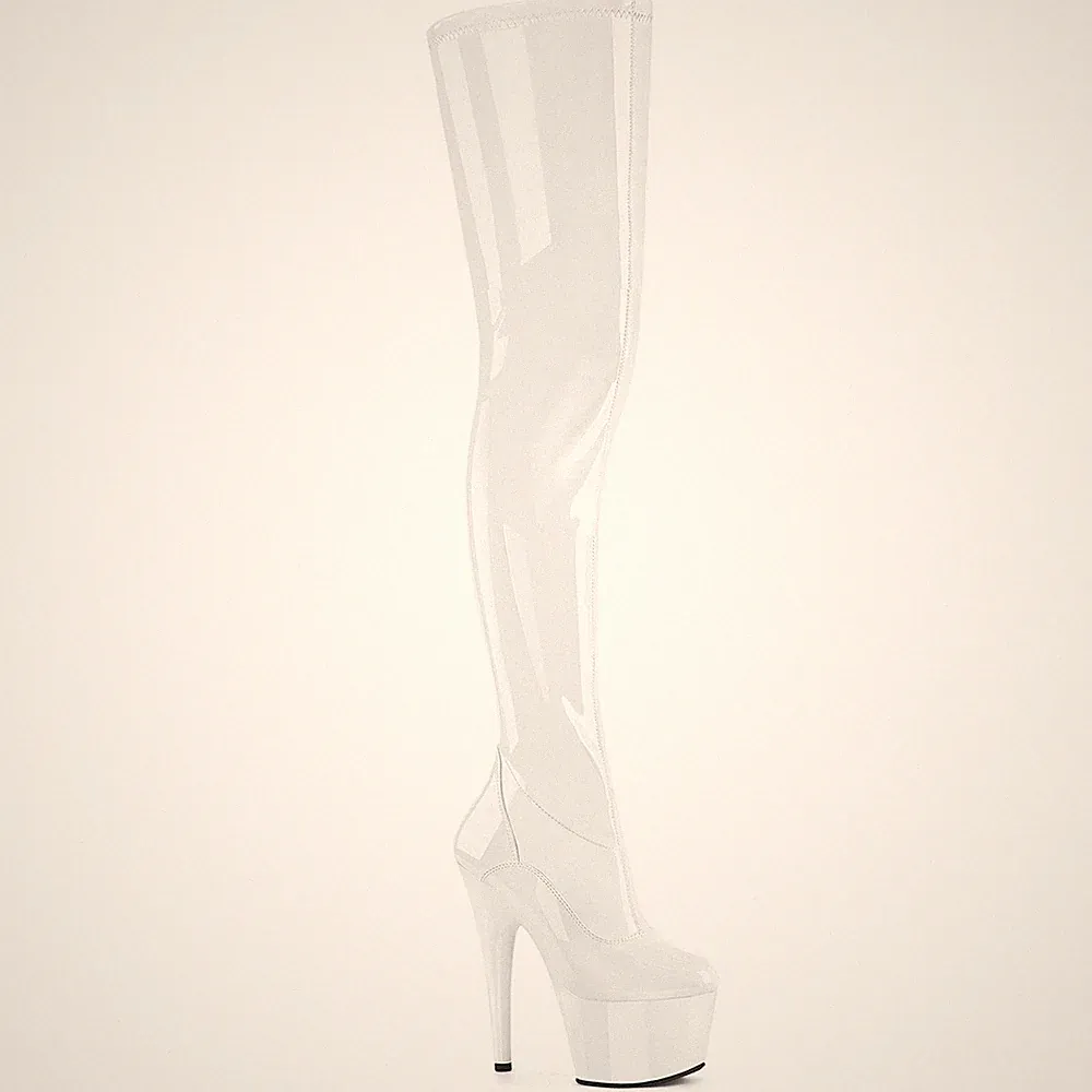Sale ADORE-4000 Pleaser Damen High Heels Plateauoverkneestiefel weiß Lack Gr 44