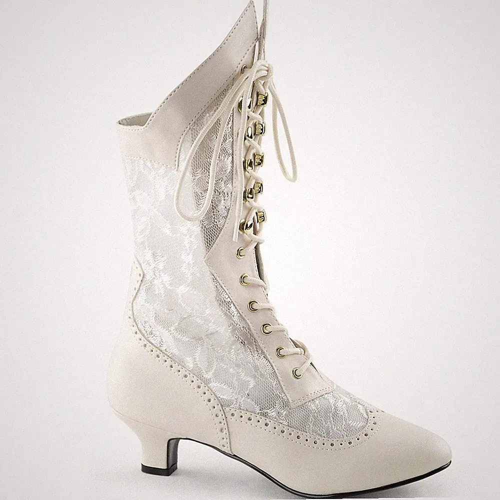 Sale DAME-115 Funtasma viktorianisch Lady Schnürstiefel elfenbein matt Spitze 41