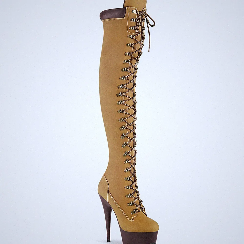 Sale DELIGHT-3000TL Pleaser High-Heels Plateauoverkneestiefel hellbraun Nubuk 35