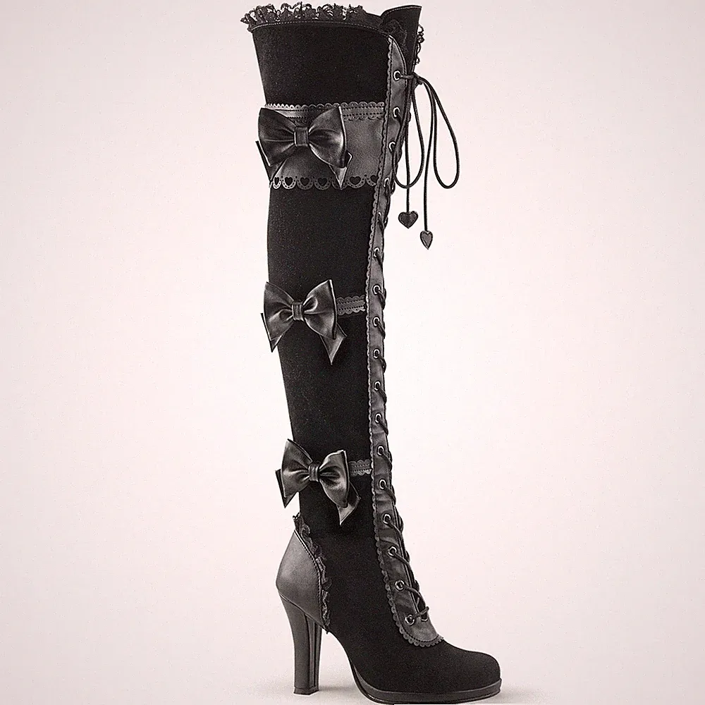 Sale GLAM-300 Damenia High-Heels Overkneestiefel schwarz MattSamt Schleifen 41