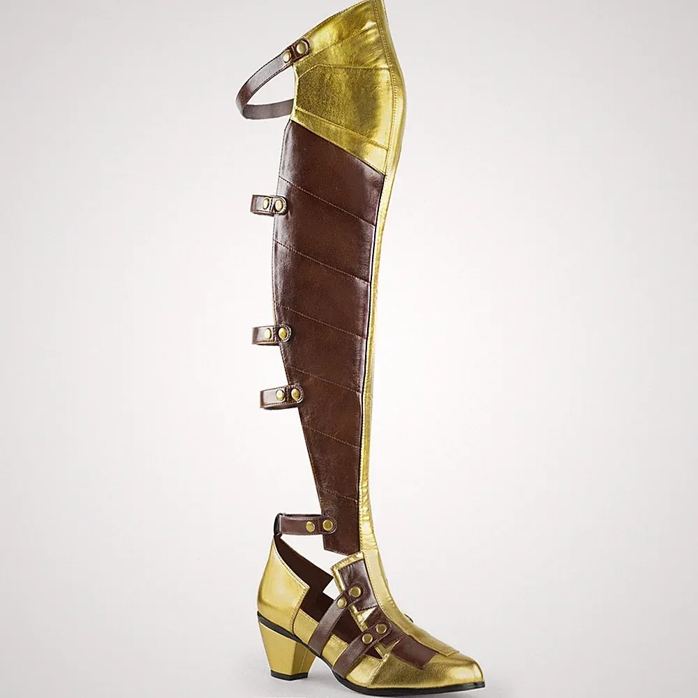 Sale MAIDEN-8830 Funtasma Overkneestiefel Klettverschluss Schnallen goldbraun 39