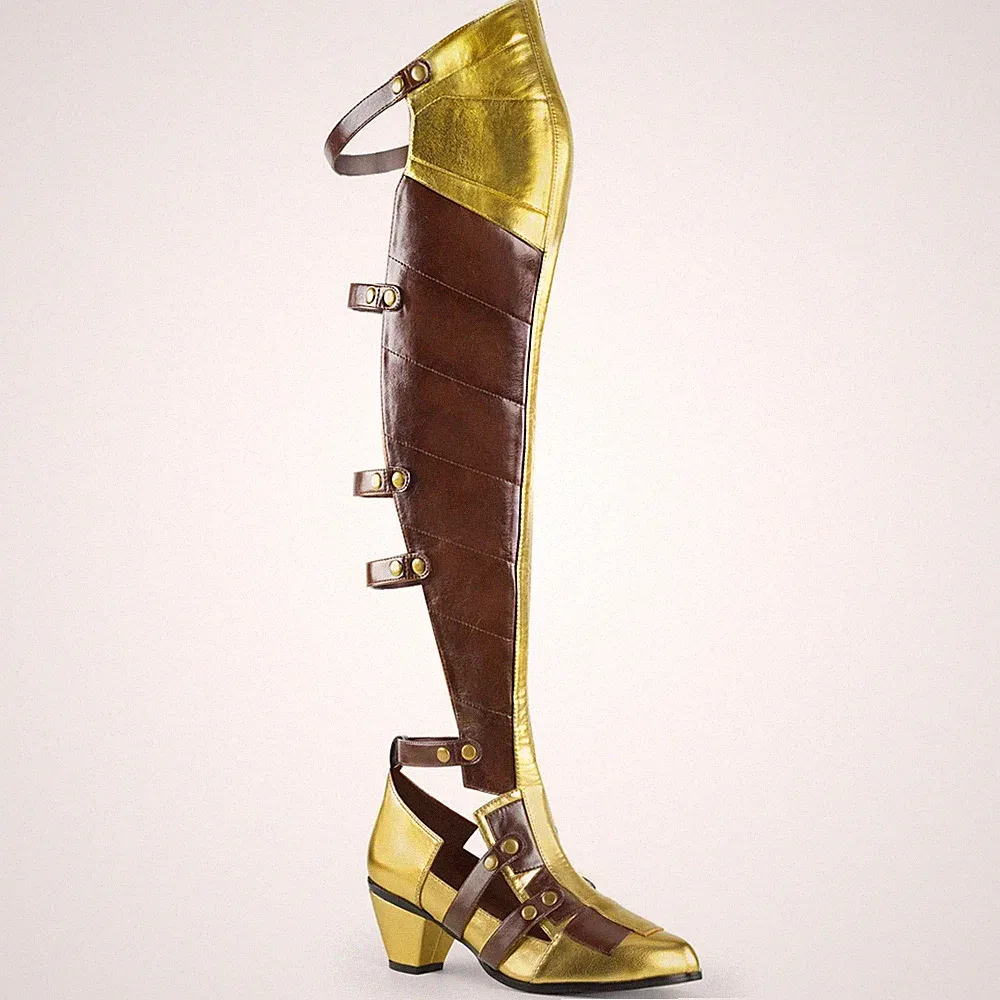 Sale MAIDEN-8830 Funtasma Overkneestiefel Klettverschluss Schnallen goldbraun 42
