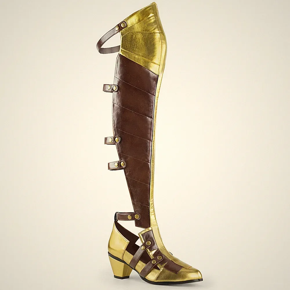 Sale MAIDEN-8830 Funtasma Overkneestiefel Klettverschluss Schnallen goldbraun 42