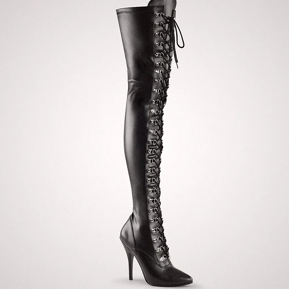 Sale SEDUCE-3024 Pleaser High-Heels Overkneestiefel mit Schnürung schwarz Gr 38