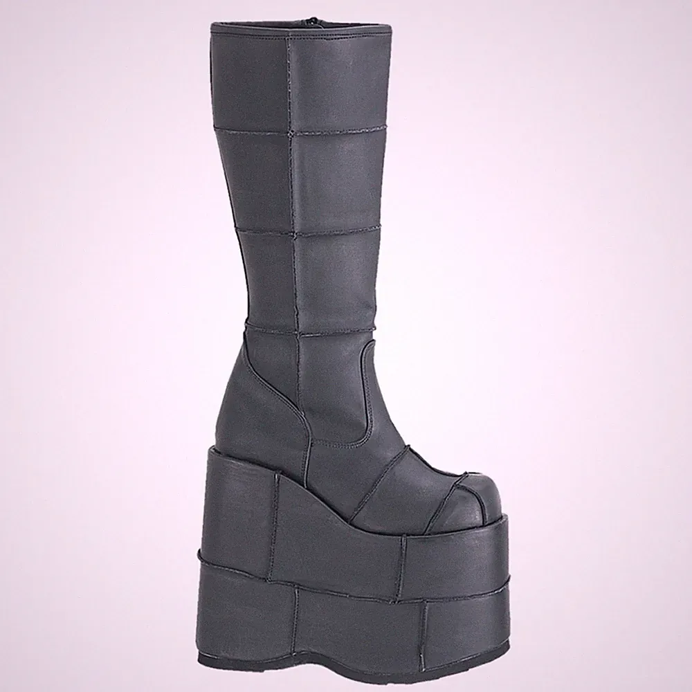 Sale STACK-301 Damenia Unisex Plateaustiefel Flicken Optik schwarz Lederoptik 42
