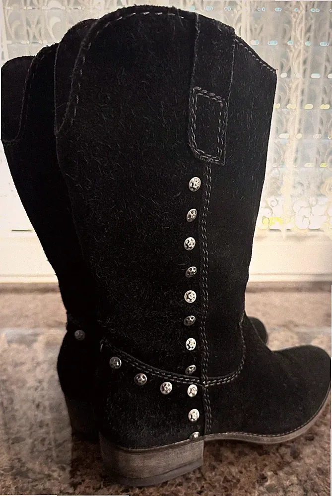 SANSIBAR Damen Stiefel Gr. 40 Schwarz Echtleder Wildleder gefüttert Nieten