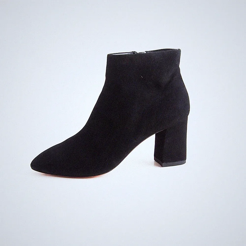 Santoni Booties Mid-Blockabsatz Schwarz Wildleder Damen US 6.5 EU 36.5