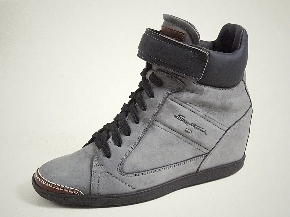 Santoni Damen Sneaker Boots Grau Wildleder High Heel Gr. US 6 EU 36