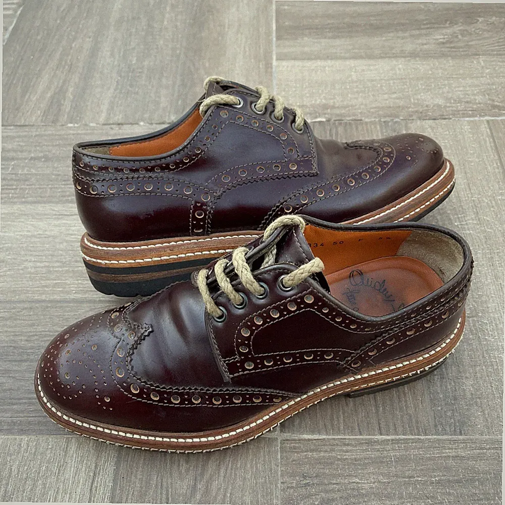 Santoni Derby Schuhe Brogue Schnürer Gr. 5,5/39,5 Leder Brombeerkopf