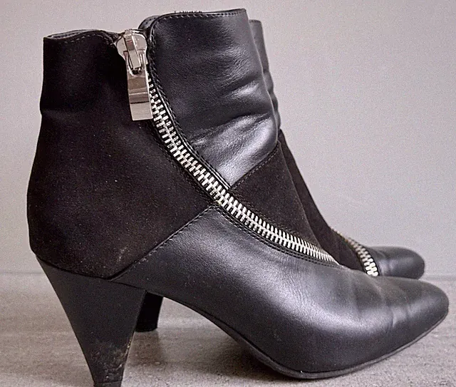 Schicke Stiefeletten Pumps v. CATWALK Ankle Boots schwarz Velour Leder Gr. 38