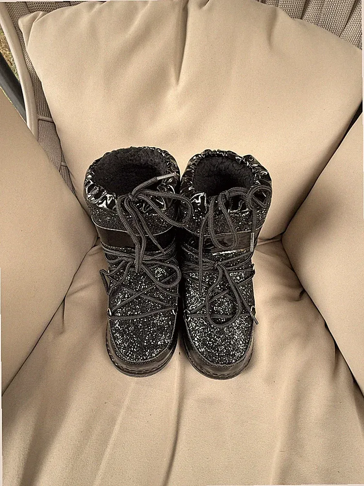 Schneestiefel Schwarz Glitzer Gr 37