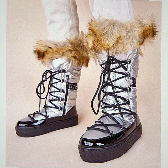Schnürpelz Mid Calf Schnee Outdoor Indoor Grobe Sohle Skischuhe Damen
