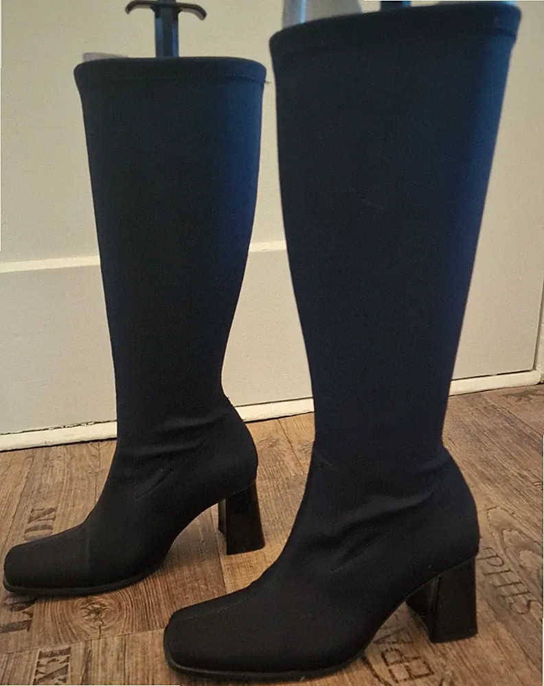 Schöne Stiefel schwarz Stretchstoff High-Top Bequem Komfort Gr.36 TOP