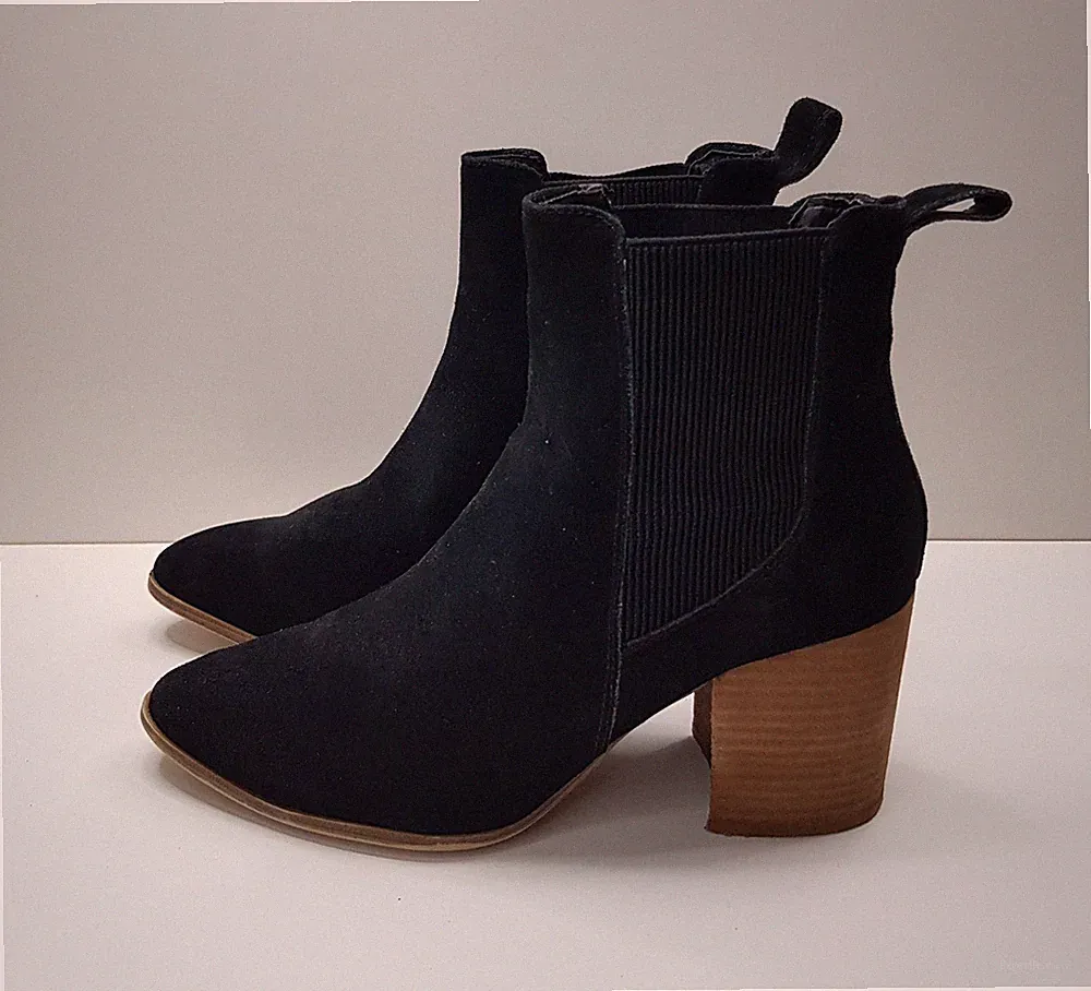 SCHUH DAMEN GRÖSSE 7 UK EU40 SCHWARZ VELOURSLEDER HOHER BLOCKABSATZ STIEFELETTEN BOOTIES SCHUHE