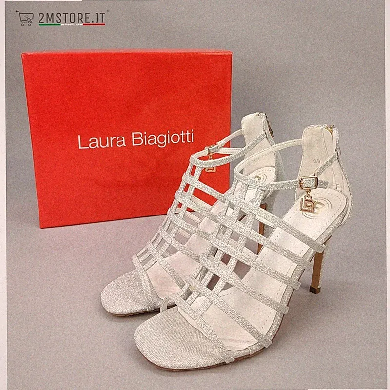 Schuhe Sandalen mit Absatz Laura Biagiotti Silver Lady Glitzer Absatz 10 Gran Gala