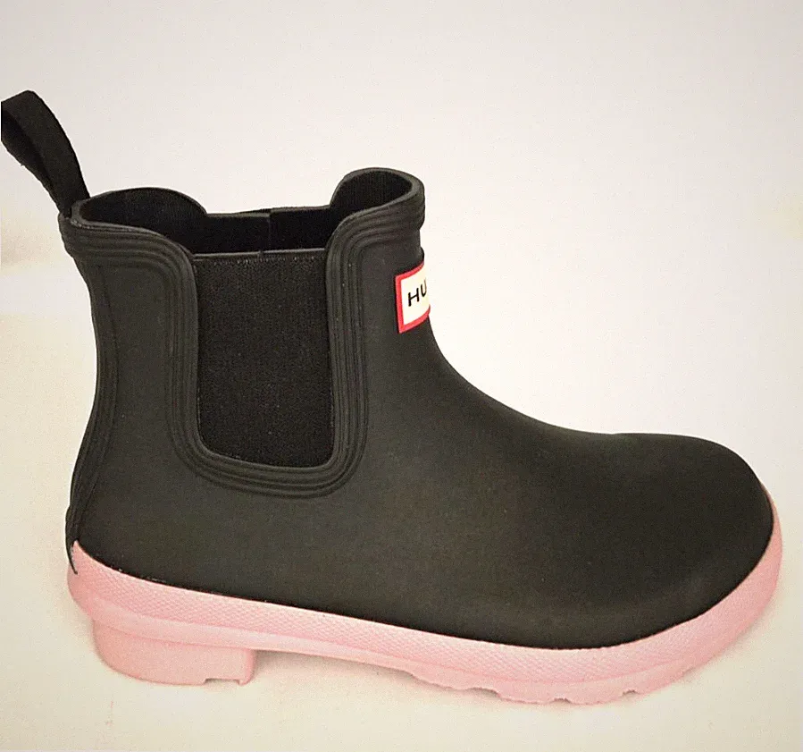 Schuhe Stiefel Damen HUNTER Regenstiefel Gummi schwarz rosa Boden