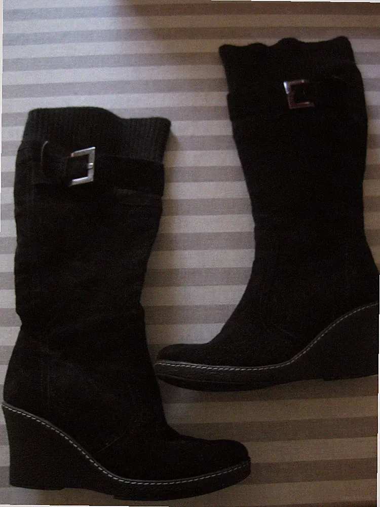 Schuhe Stiefel Gr. 36 Damen Schwarz Wildleder Strickrand Gummisohle Reißversch.