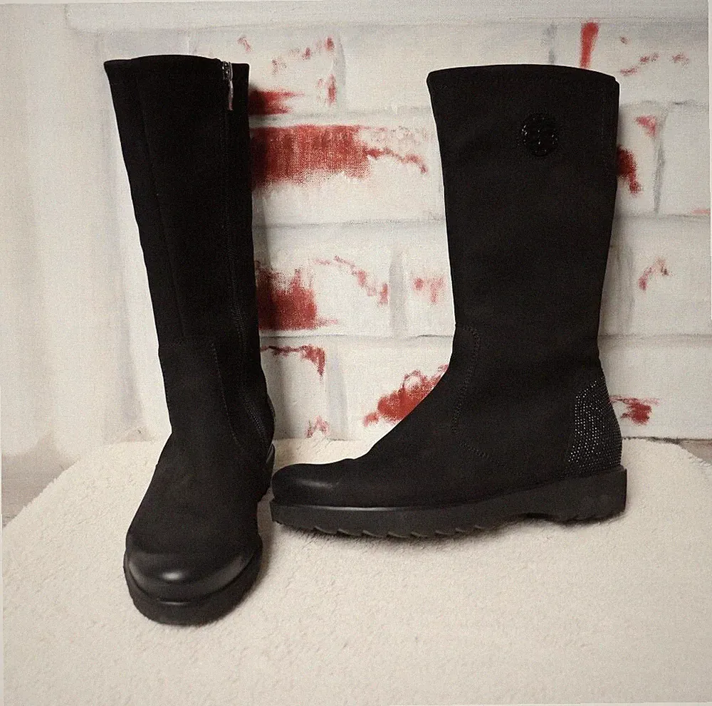 Schwarze Ara Halb Stiefel Stiefeletten Schwarz Glitzer Ultraleicht 37