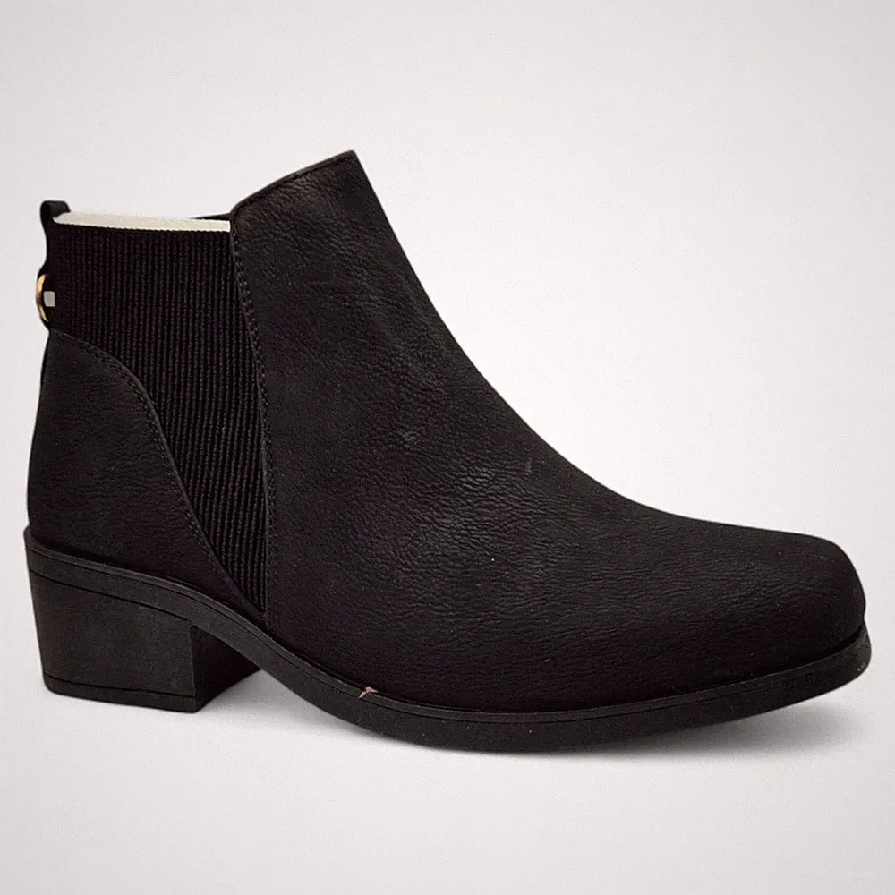 Schwarze Damen-Stiefeletten Kunstleder zum Überziehen Chelsea mit Absatz Größe 3-8