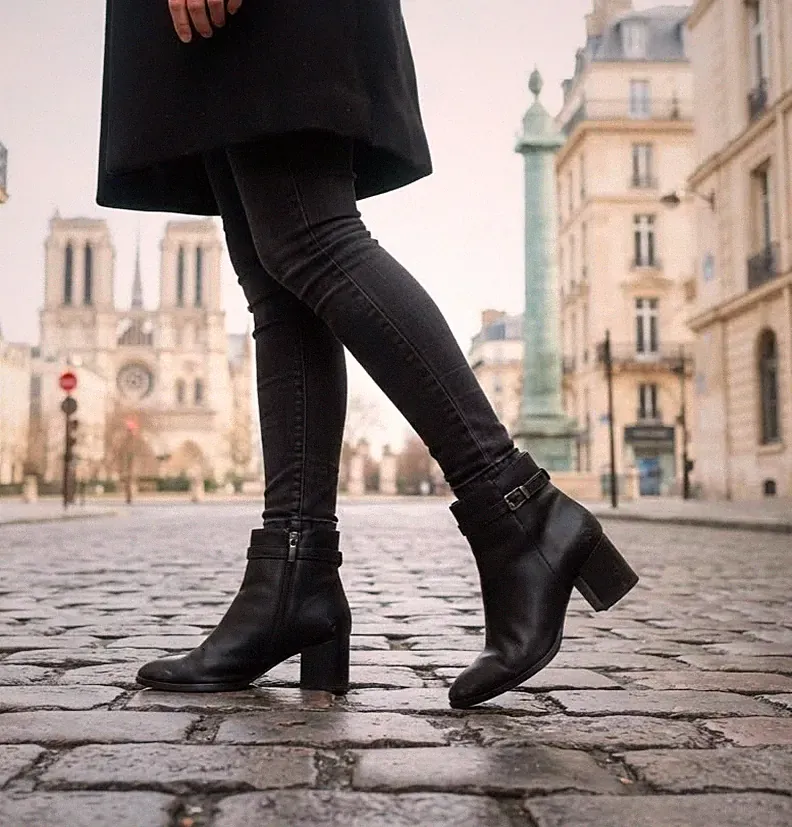 SCHWARZE DAMEN STIEFELETTEN MIT BREITEM ABSATZ INNEN LEDER STIEFELETTEN CR4403