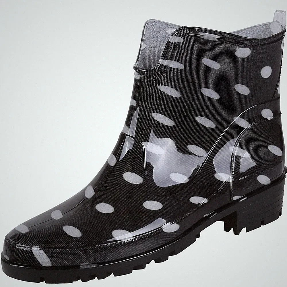Schwarze, kurze Gummistiefel mit weißen Tupfen LEMIGO 37 EU