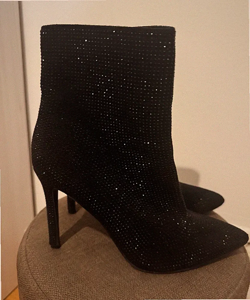 Schwarze Stiefelette mit Glitzer, Stilettoabsatz, Reißverschluss, Größe 40