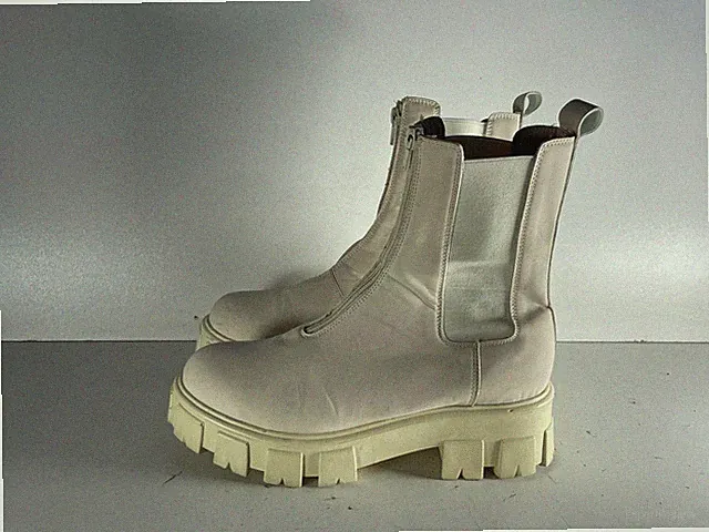 Seaside Avenue Damenschuh Größe 5 (38) gebraucht cremefarben Frontreißverschluss klobige Sohle Stiefel - A48