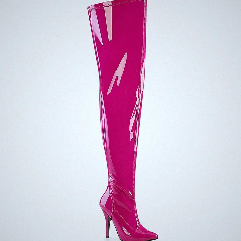 SEDUCE-3000WC sexy Pleaser High-Heels Overkneestiefel hotpink Lack Extraweite