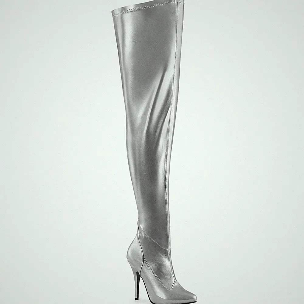 SEDUCE-3000WC sexy Pleaser High-Heels Overkneestiefel silber matt mit Extraweite