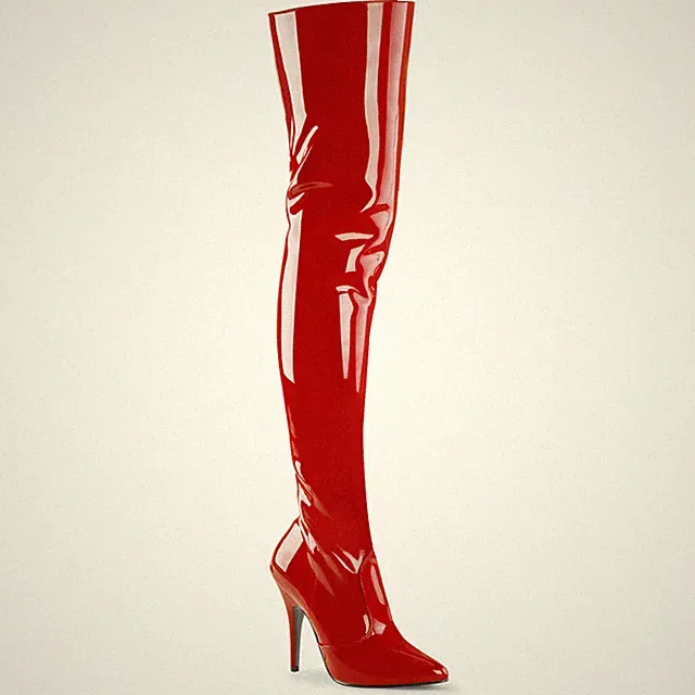 SEDUCE-3010 Pleaser Damen Stiletto High-Heels Overkneestiefel rot Lack günstig