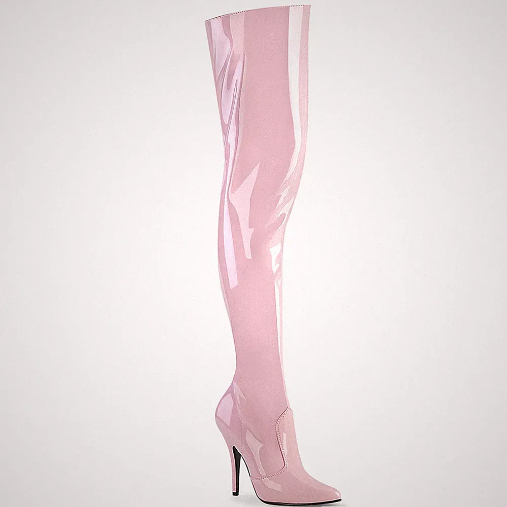 SEDUCE-3010 Pleaser vegan Damen Stiletto High-Heel Overkneestiefel babypink Lack