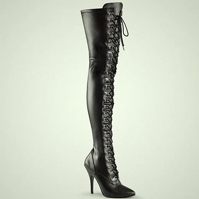 SEDUCE-3024 Pleaser High-Heels Overkneestiefel mit Schnürung schwarz Lederoptik