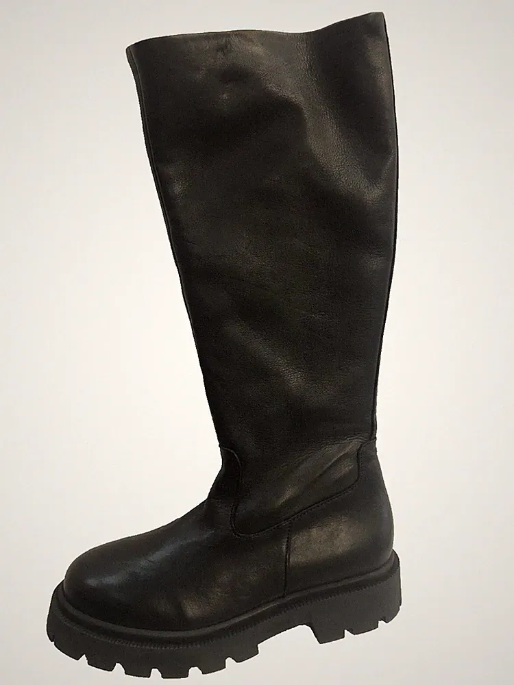 Selected Femme Schwarz Hoch Lederstiefel Damen UK 4 Eu 37 Ref D48 #