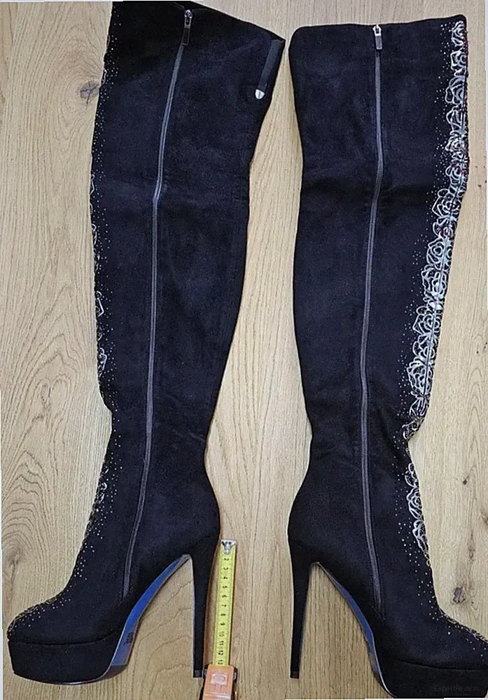 Sergio Todzi Overkneestiefel Samt Verzierung Schwarz Gr. 41 Hoher 14 cm Absatz