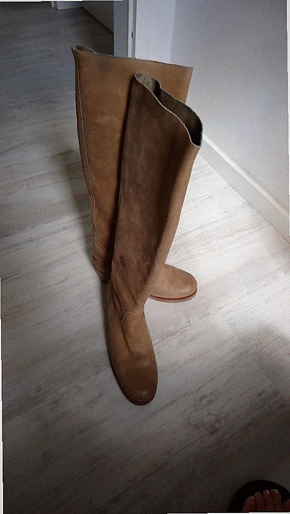Shabbies Amsterdam Stiefel 38 beige Absatz wadenhoher, kniehoher Schaft