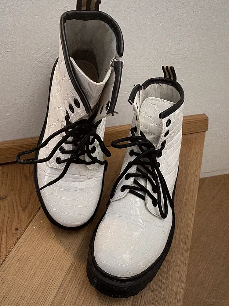 Shoes Kunst Leder Boots Stiefelette Lack Weiß Schlange Zu Jeans Hose Kleid 38