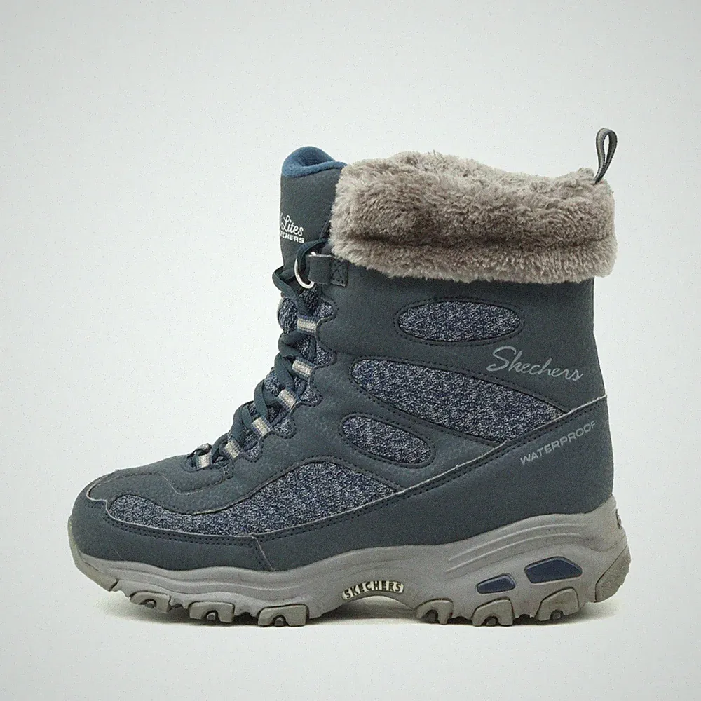 Skechers Damen 'Lites Stiefel Blau Textil, Profilsohle Winterstiefel EU 36