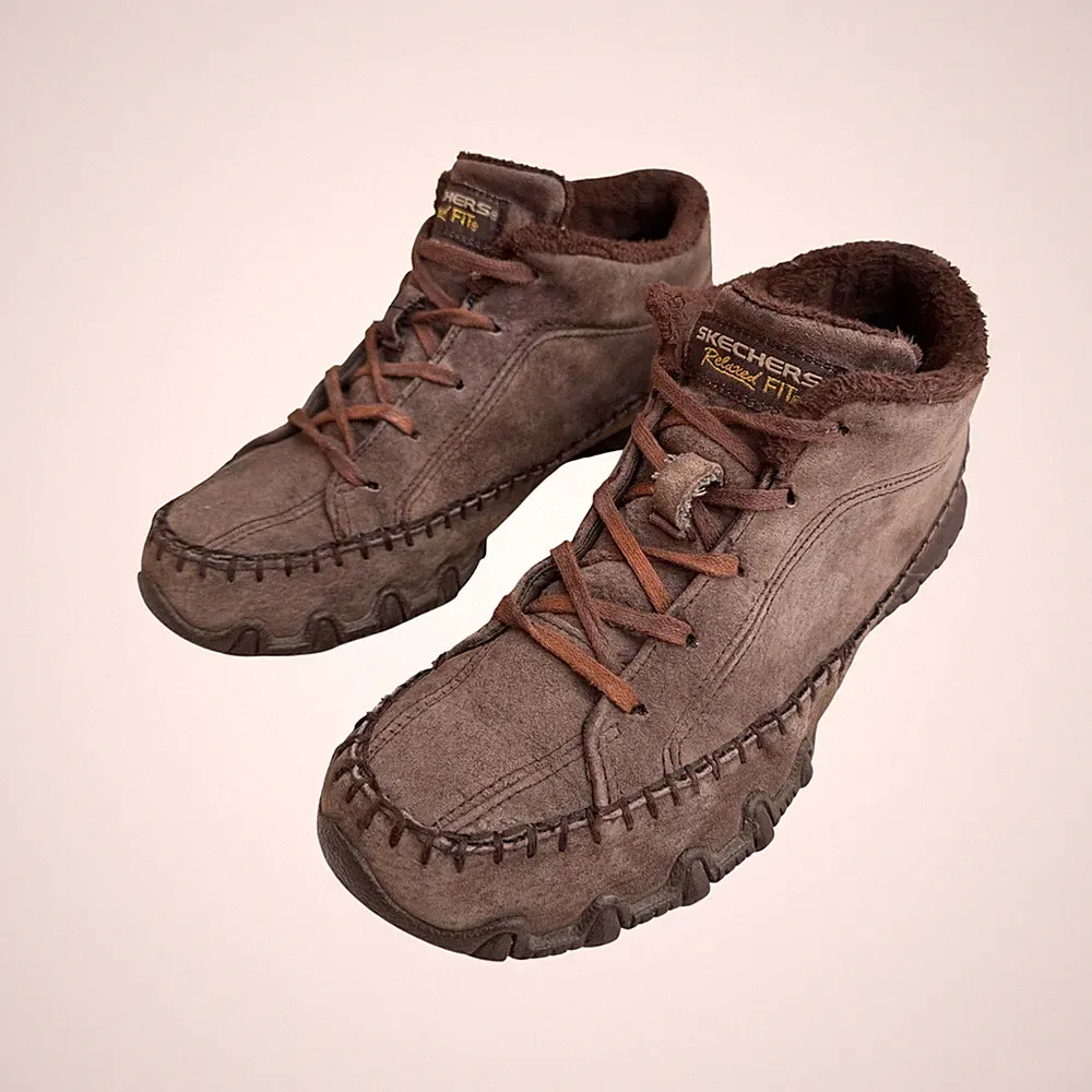 Skechers Relaxed Fit Suede Fur Lined Boots Brown Boho Gorpcore Granola Girl Sz 6